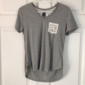 Gray T-Shirt with Lace Pocket Detail